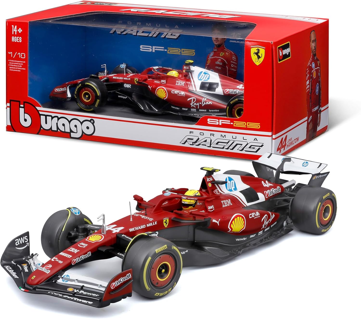 18-16816H Burago F1 Ferrari SF-25 #44 Hamilton -1:18