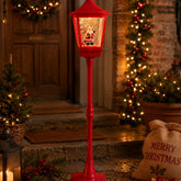 Lampione Natalizio Rosso 185 cm con Babbo Natale, Neve, Luce, Musica e Movimento