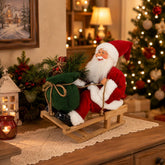 Babbo Natale su Slitta in Legno con Sacco dei Regali 38 cm Decorazione Natalizia