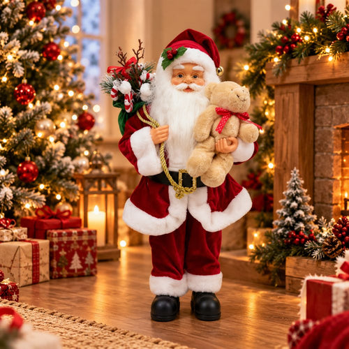 DY2628D-40 Babbo Natale 45 cm con Orsacchiotto Decorazione Natalizia con Abito
