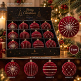 Display 12 Palline di Natale 8 cm in Velluto Bordeaux con Glitter Oro 4 Sogget