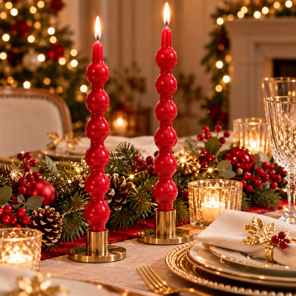 FA20469-7A/RED Candele Decorative a Palline Rosse 30 cm Set 2 Pezzi 150 g