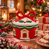 Barattolo Tondo Natalizio in Ceramica 12 cm Decoro Casa di Natale modello casula