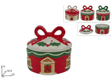 Barattolo Tondo Natalizio in Ceramica 12 cm Decoro Casa di Natale modello casula