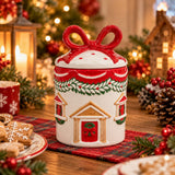 Barattolo Natalizio in Ceramica 24 cm con Coperchio Fiocco Modello Casuale