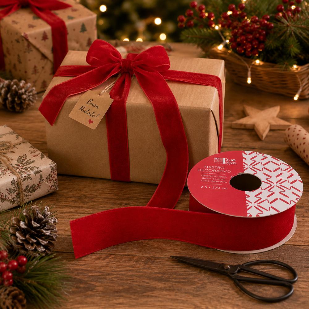Nastro in Velluto Rosso 2,5 x 270 cm Nastro Natalizio per Confezioni Regalo