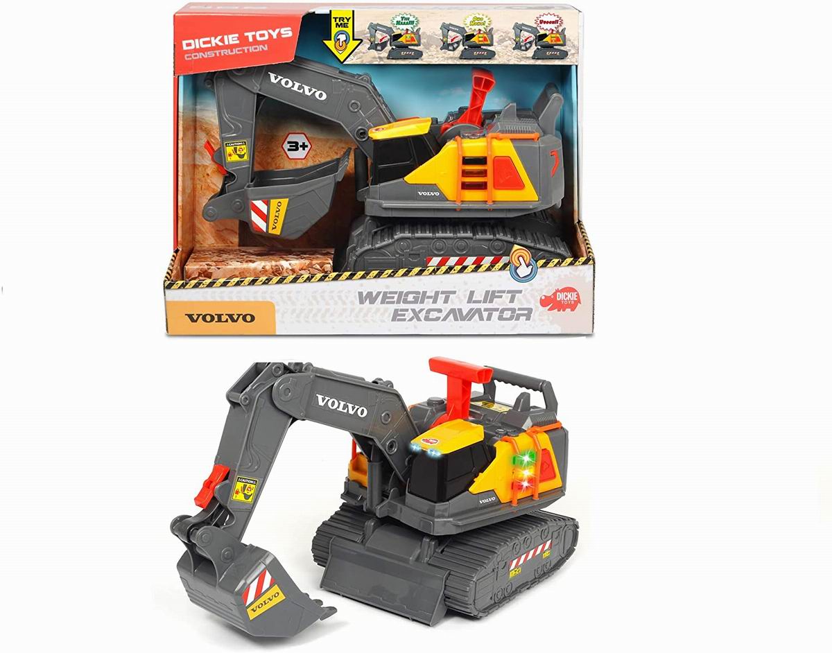 203725006 Dickie toys Volvo Escavatore cm. 30, rileva il peso, luci e suoni