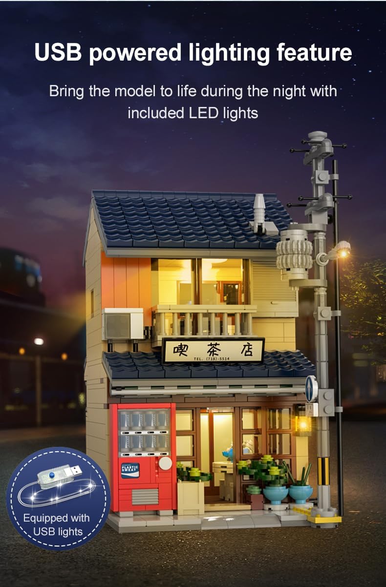 C66010W CaDA Japanese Tea Shop  Set Costruzioni Machiya Giapponese con Luci USB