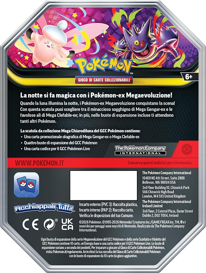 Pokemon Tin da Collezione Mega Chiarodiluna 2026 Mega Gengar-Ex del GCC