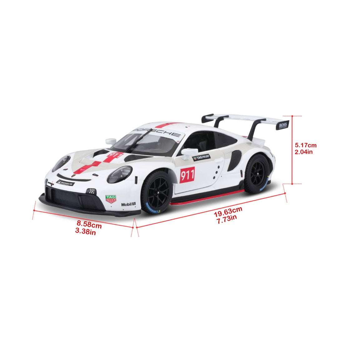 18-28013 Bburago Race - Porsche 911 RSR GT, bianca - Scala 1:24