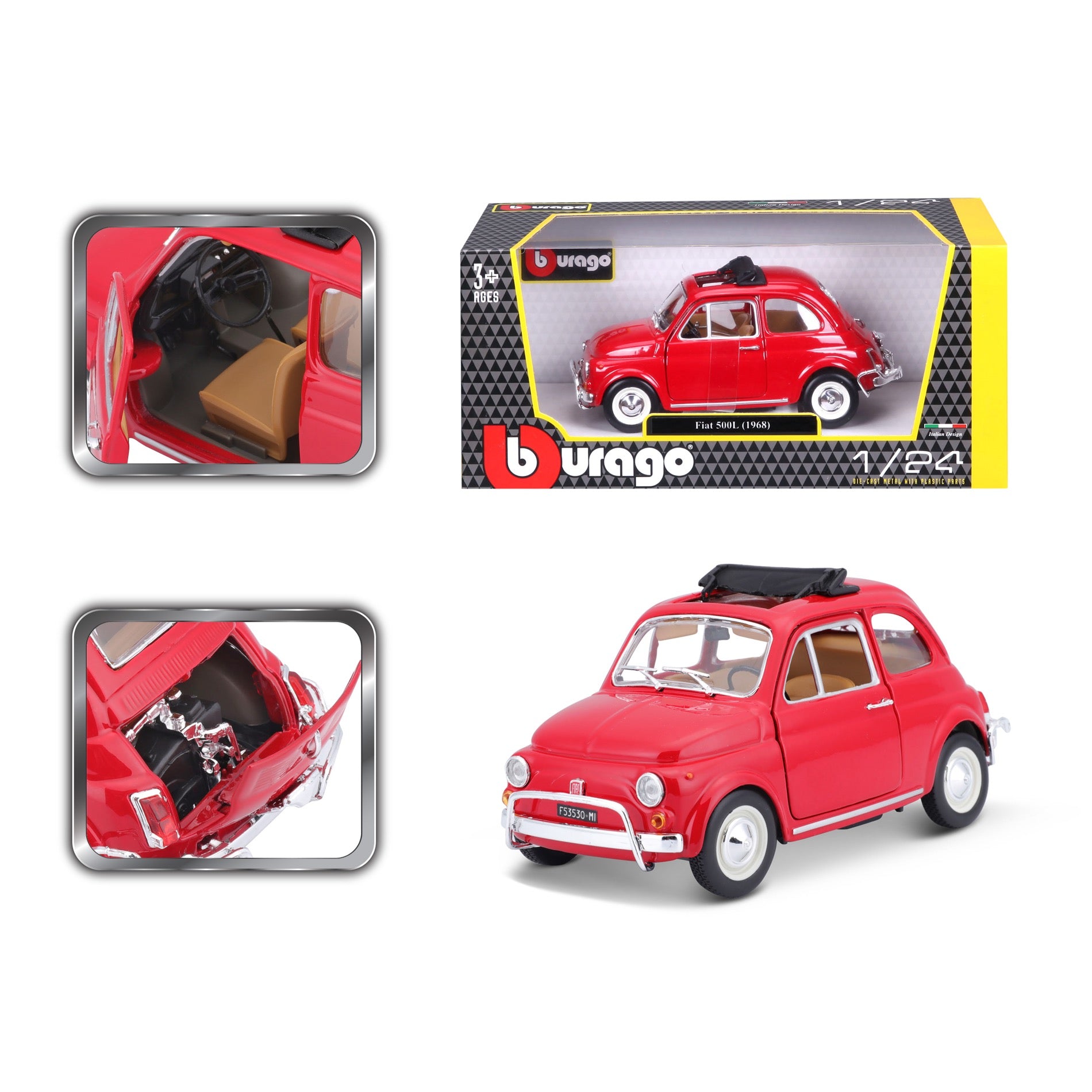 * 18-22099 Bburago - FIAT 500L (1968), rosso - Scala 1:24