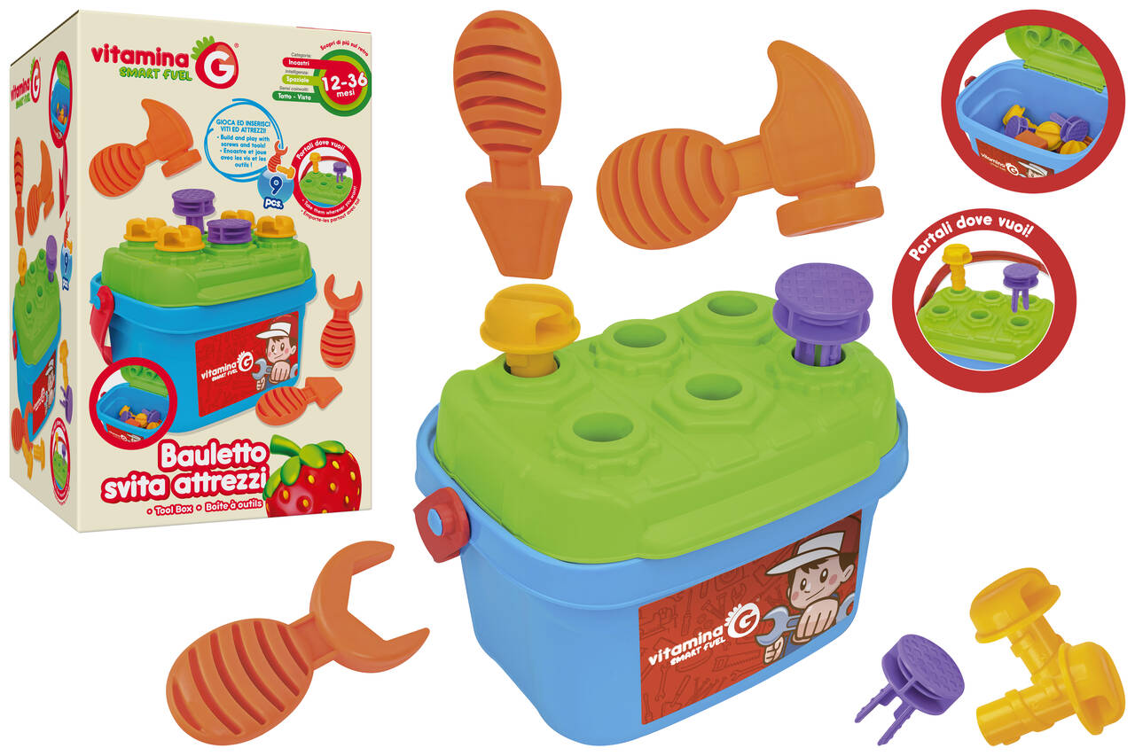 41175 Globo Banchetto da Lavoro Giocattolo con Martello e Viti. Set 9 Pezzi