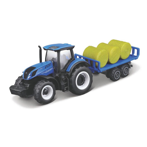15590 Bburago - Mini Work Machines: Trattore New Holland con rimorchio per fieno