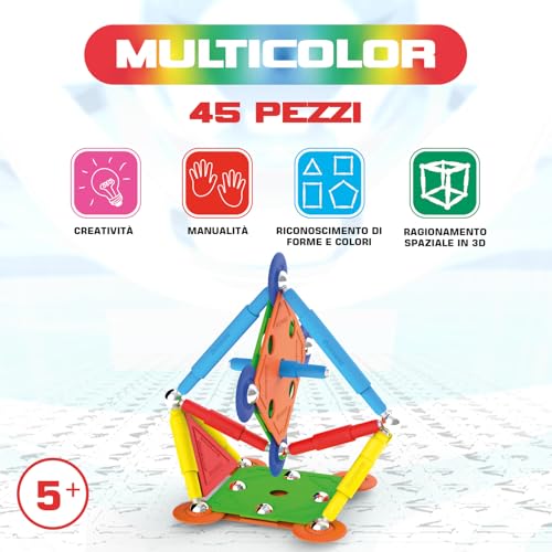 DIP76753 Dynit -Supermag Multicolor 45 Pezzi Costruzioni Magnetiche Educative 5+