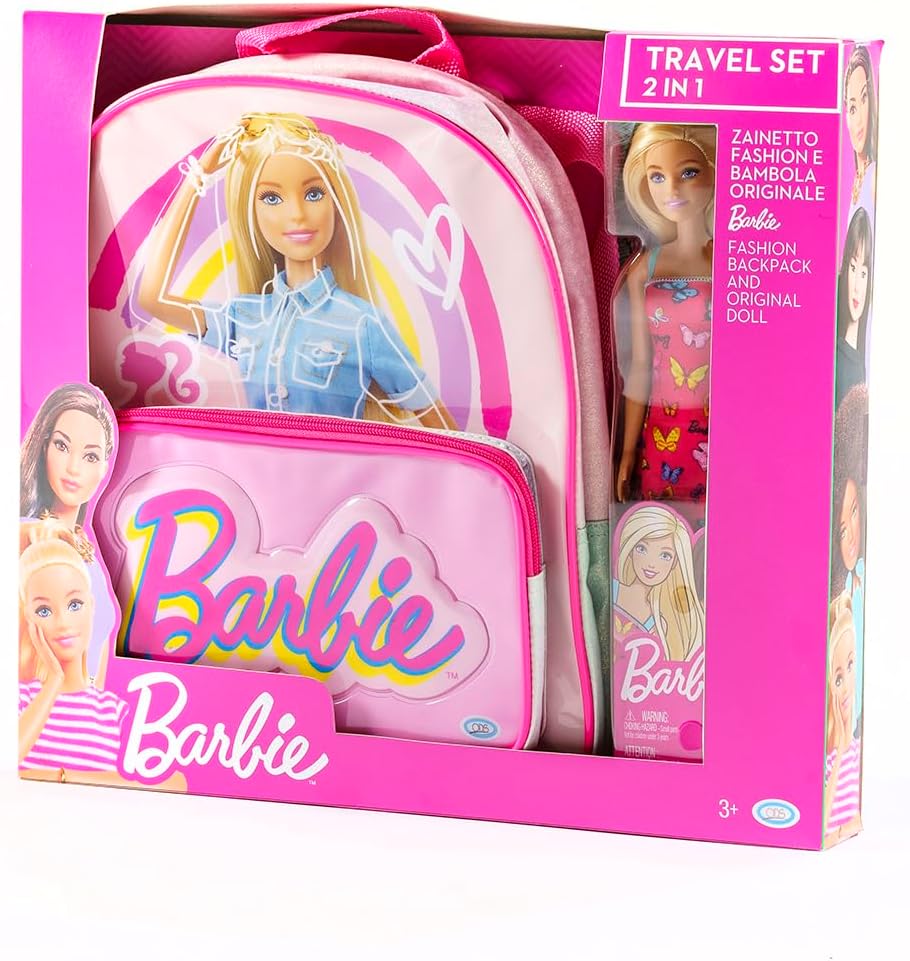 ODS 44904 Barbie Travel Set 2 in 1 Zainetto 29x22x9 Tasca Frontale e Barbie