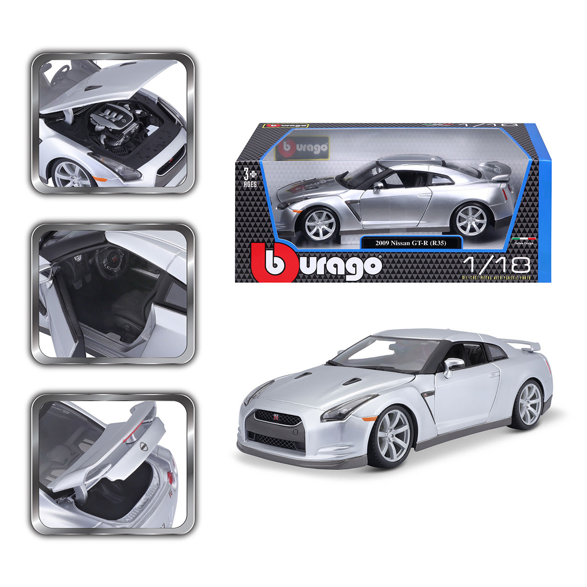 18-12079 SL - Bburago - 1:18 - Nissan GT-R - Argento