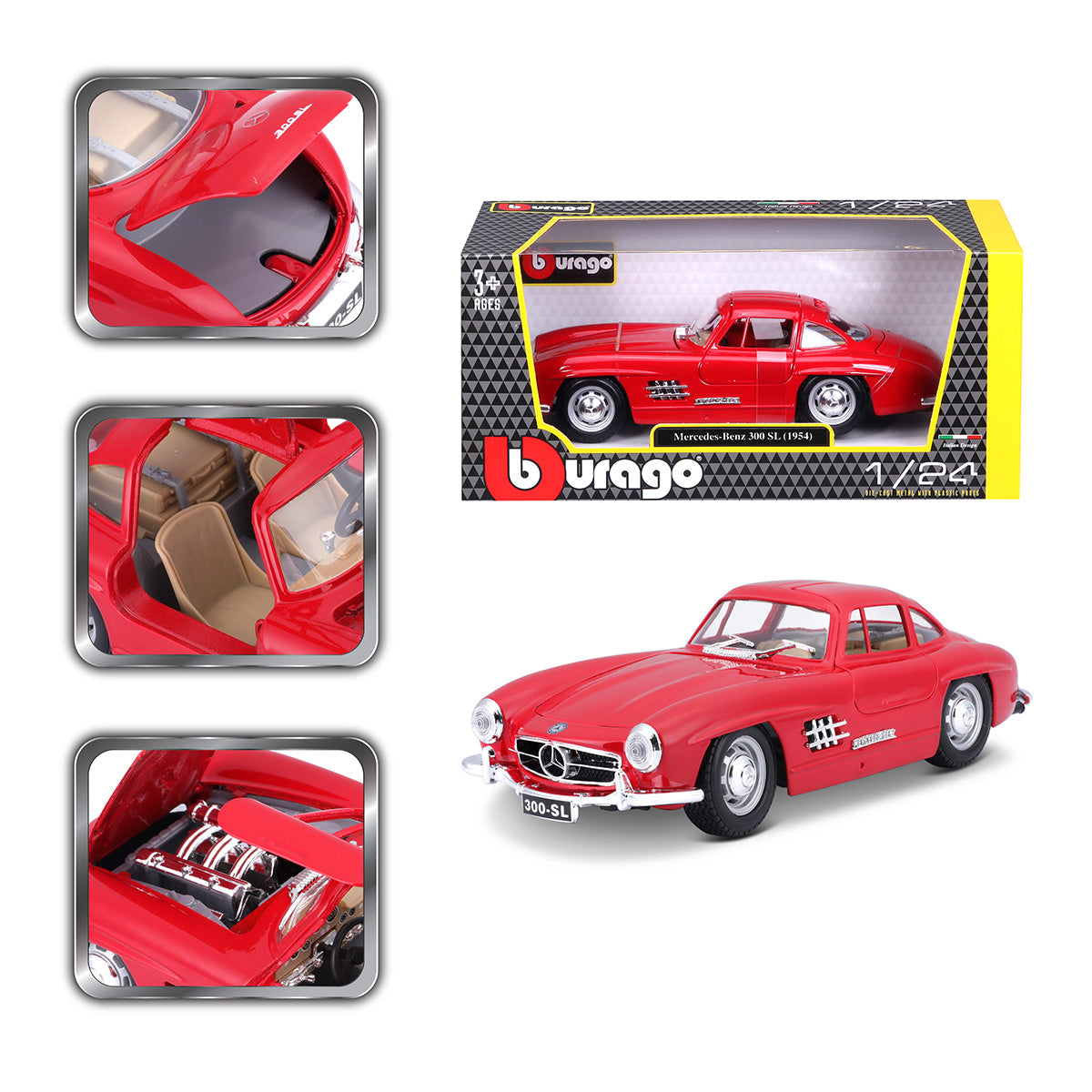 Bburago Mercedes Benz 300 SL Sportwagen mit Flügeltüren in schwarz, 1:18, RV28 e Bburago Mercedes Benz 300 SL Sportwagen mit Flügeltüren in schwarz, 1:18, RV28 e