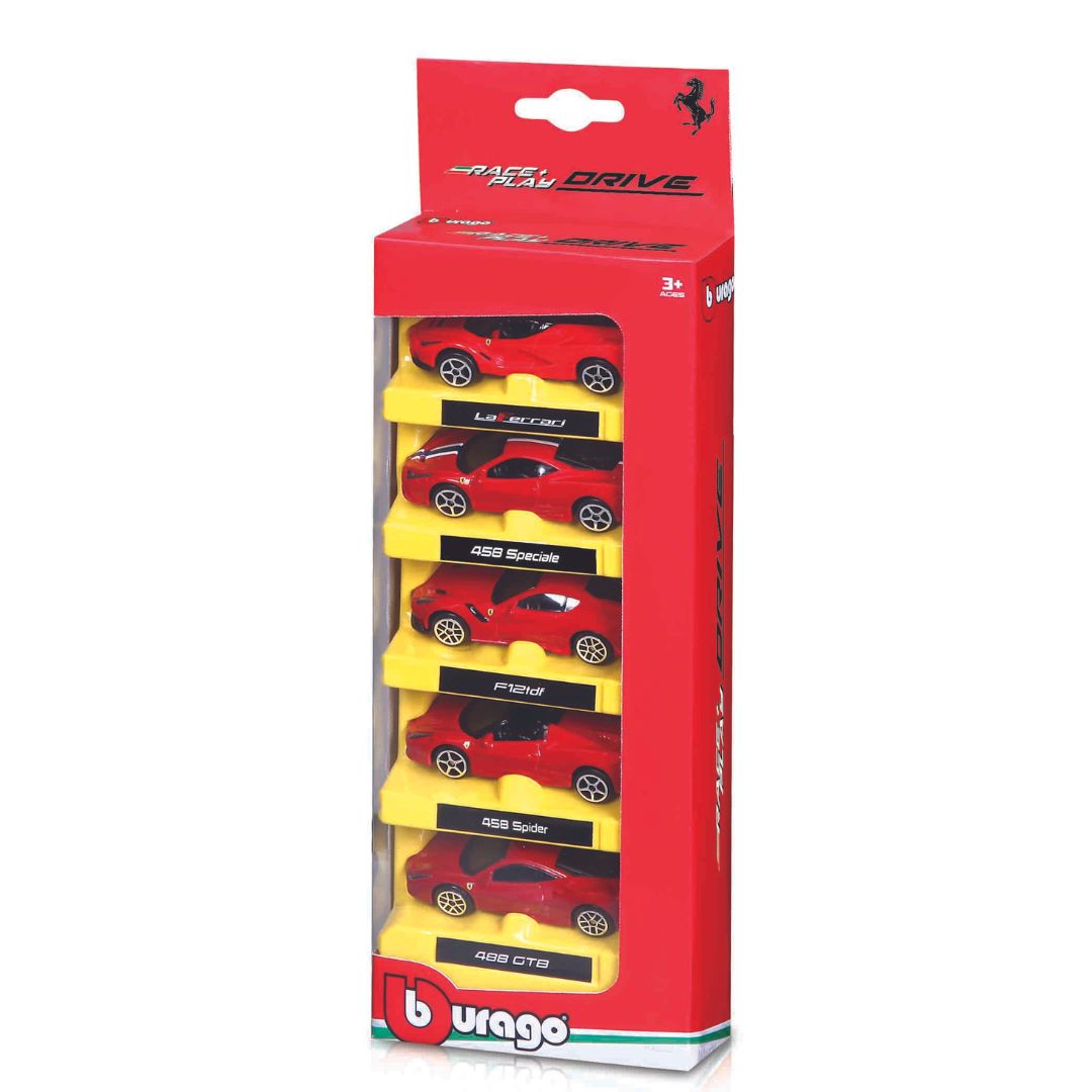 18-56105 Burago Ferrari Race+Play - Pack da 5 Ferrari (scala 1:64)