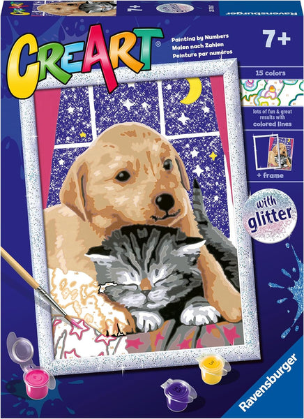 23706 Ravensburger - CreArt Serie D: Amici pelosi, Kit per Dipingere con i  Numeri, Contiene una Tavola Prestampata, Pennello, Colori e Accessori,  Gioco Creativo per Bambini, Età 9+, Cane e gatto – Full Toys