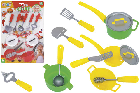 Globo - WToy - Mon set de cuisine. Casseroles et couverts, en 2 couleurs aléatoires