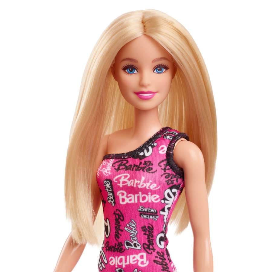 T7439 Mattel - Barbie Blonde - Barbie Fashion Doll - Logo Dress