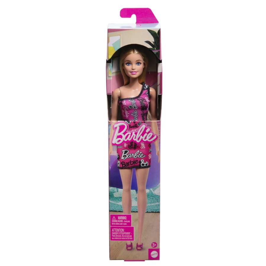T7439 Mattel - Barbie Blonde - Barbie Fashion Doll - Logo Dress