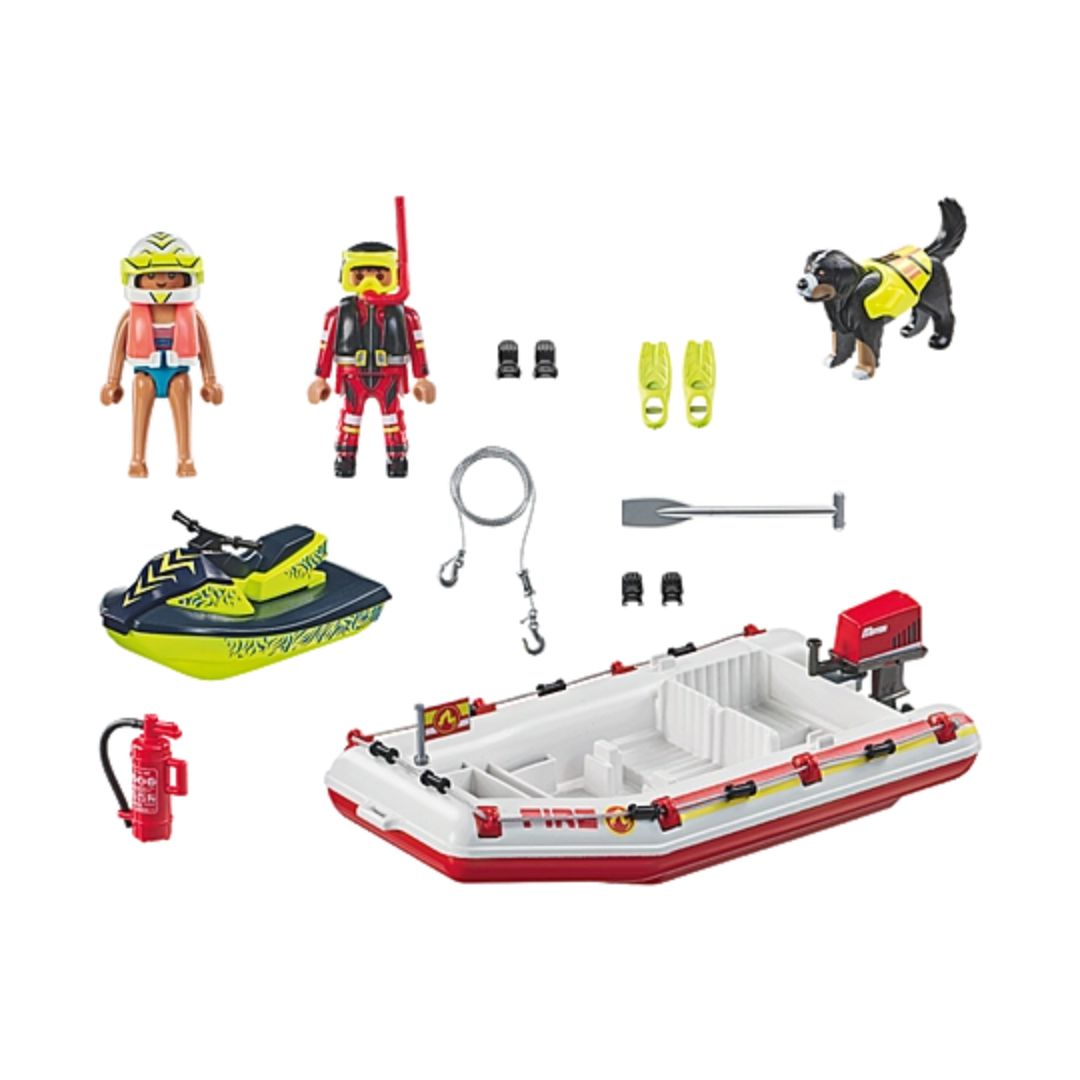 71464 Playmobil Fire Rescue - Gommone dei pompieri e acquascooter