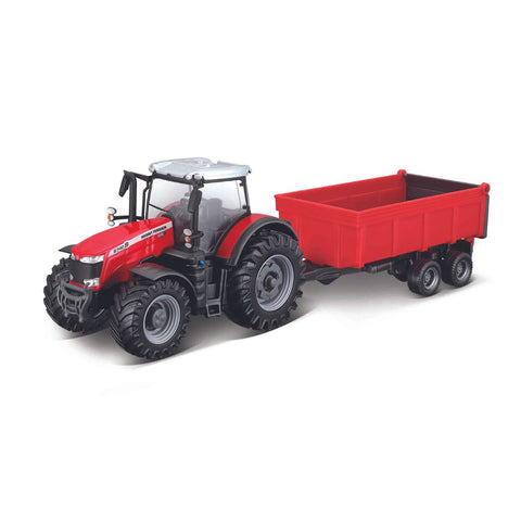 Bburago Trattore Massey Ferguson 8740S con rimorchio ribaltabile