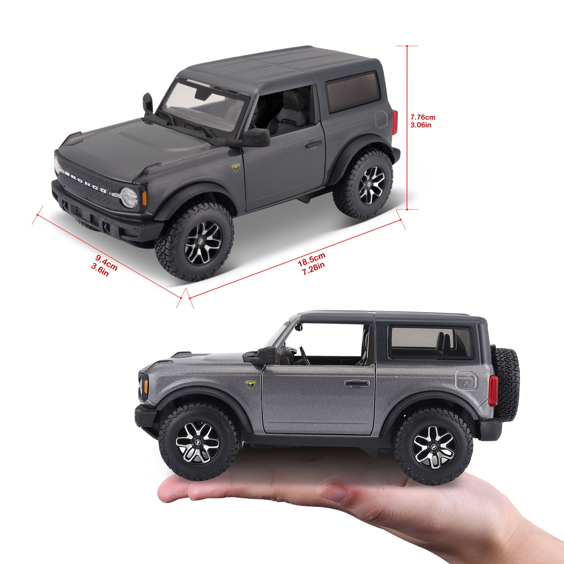 10-31530 Bburago 1:24 2021 Ford Bronco (versione 2 porte) Grigio Nero