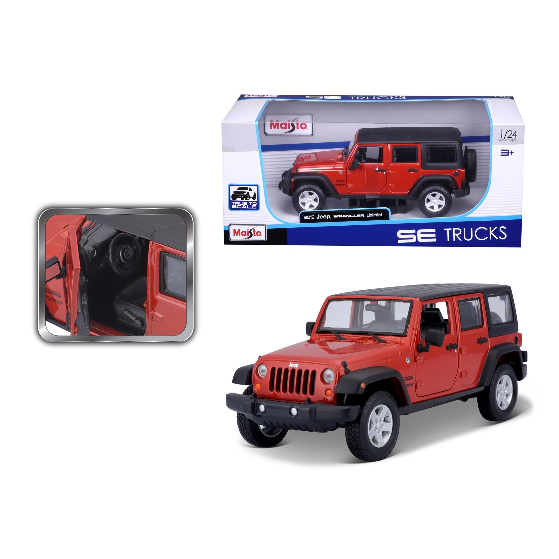 31268-Bburago Maisto SE Trucks 2015 Jeep Wrangler Unlimited Arancione Met.1:24