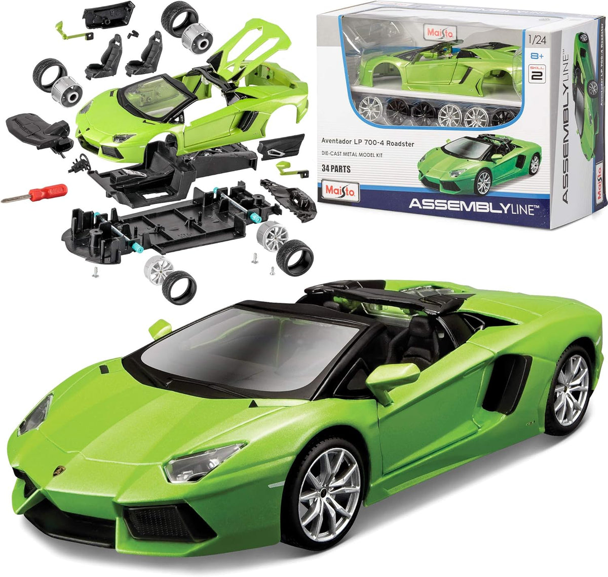 39124 Bburago - Model Kit - Lamborghini Aventador LP 700-4 Roadster, verde