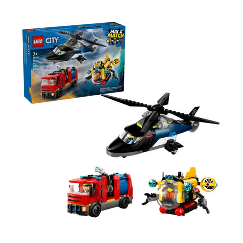 60462 LEGO City Great Vehicles - Hélicoptère, camion de pompiers et sous-marin