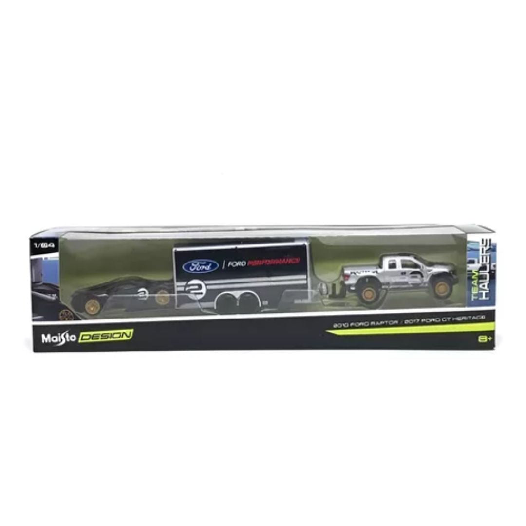 11404-4 Bburago Maisto - Team Hauler: 2 Ford + rimorchio auto - 1:64