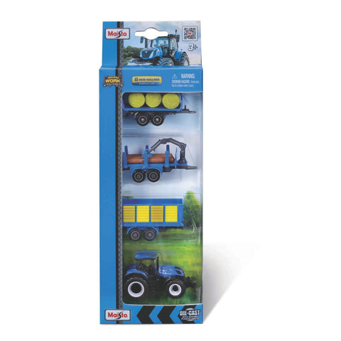 12563 Bburago Mini Machine de Travail Pack avec tracteur New Holland + accessoires 1:50
