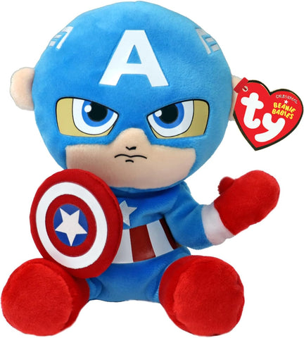 T44002 Ty -Marvel Captain America Peluche Floppy Morbido 20 cm