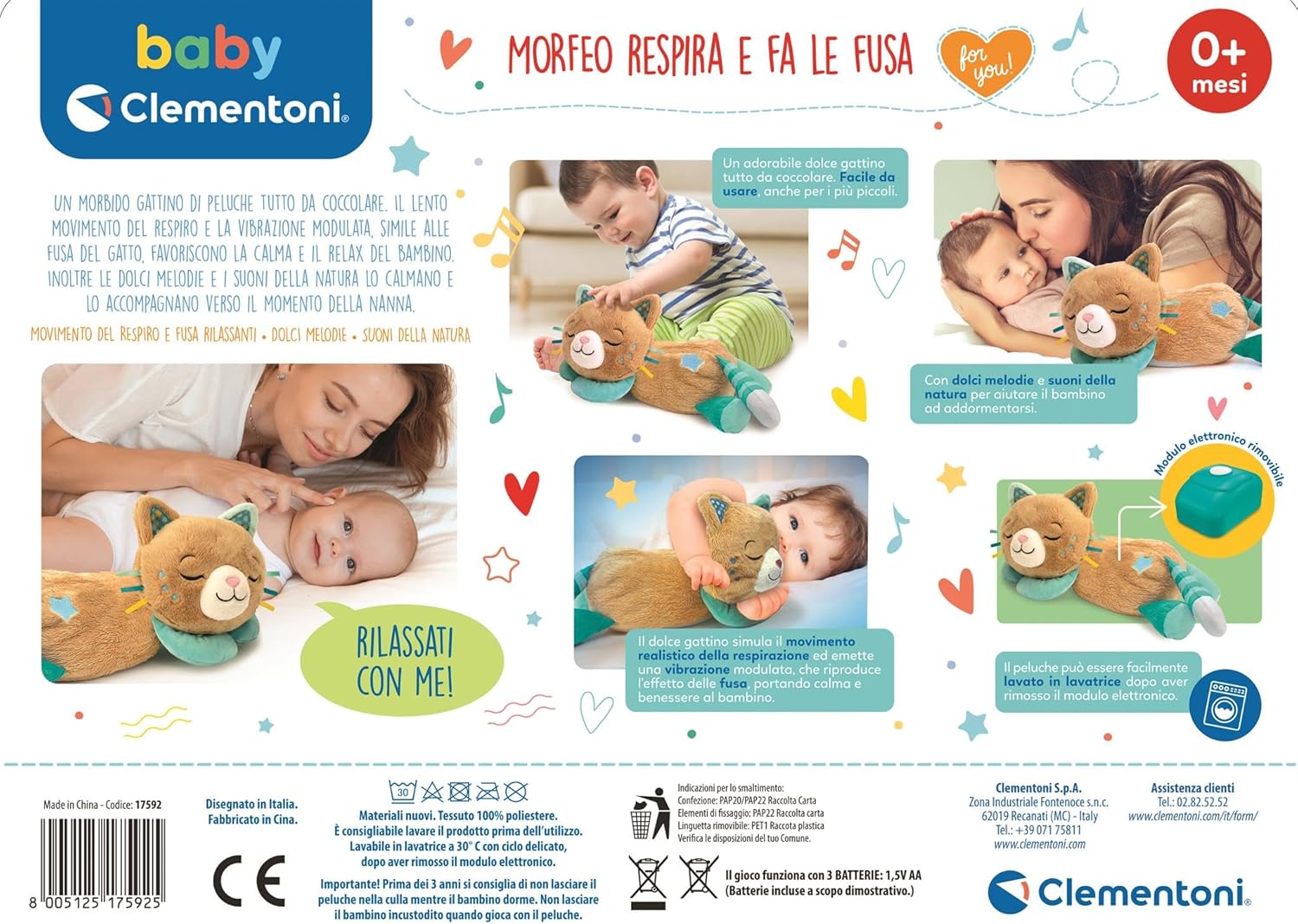 17592.5 Clementoni Morfeo Gattino Relax  Gatto Interattivo con Suoni Rilassanti