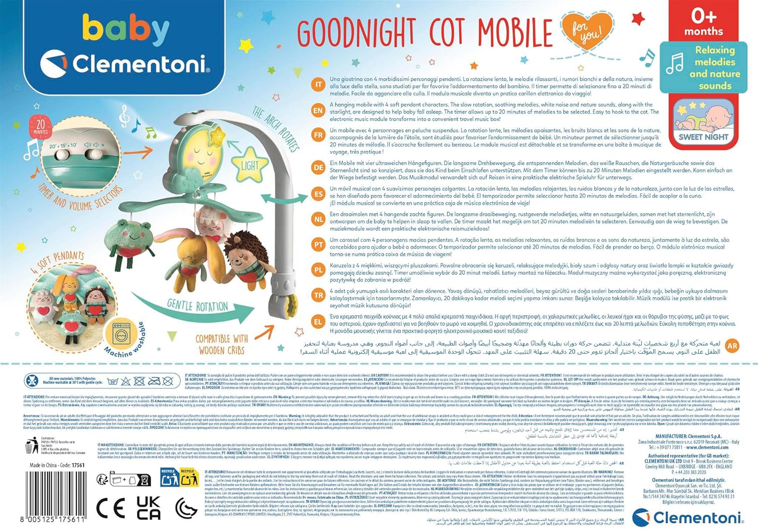 Clementoni Goodnight Cot Mobile  Giostrina Carillon con Melodie