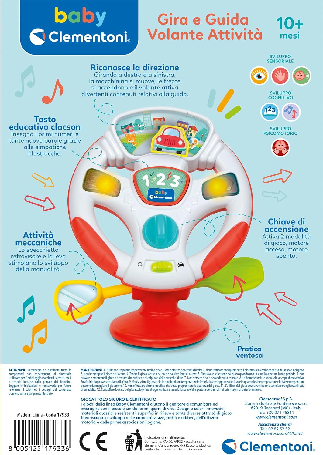 17933.6 Clementoni Gira e Guida  Volante Giocattolo con Luci e Suoni