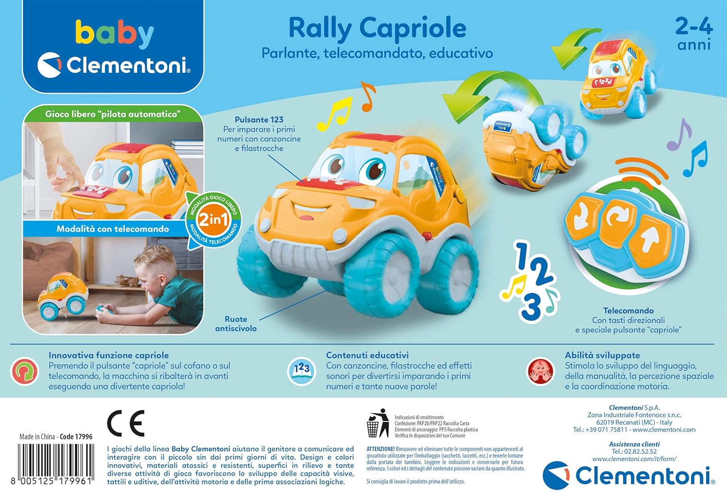 17996.1Clementoni Baby Rally Capriole  Macchinina Telecomandata Educativa