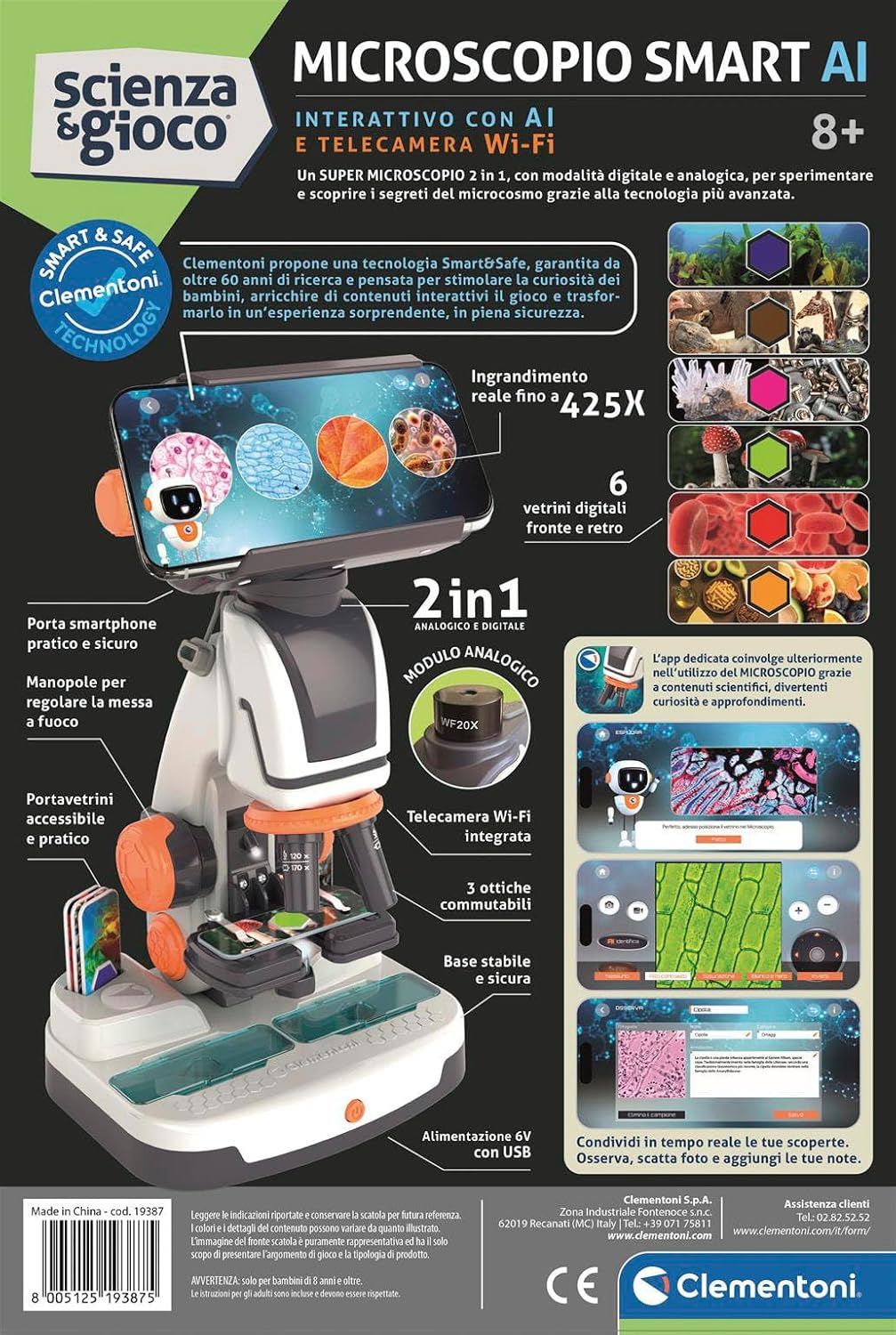 Clementoni Microscopio Smart AI 2in1 con Telecamera Wi-Fi | Microscopio Digitale