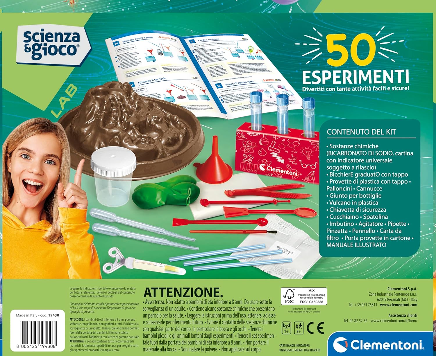 19430.8 Clementoni Scienza e Gioco  50 Esperimenti, Laboratorio Scientifico