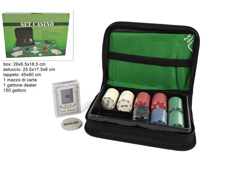 2S DM121 Set Casinò da Viaggio con Borsetta  150 Gettoni, Carte e Tappeto