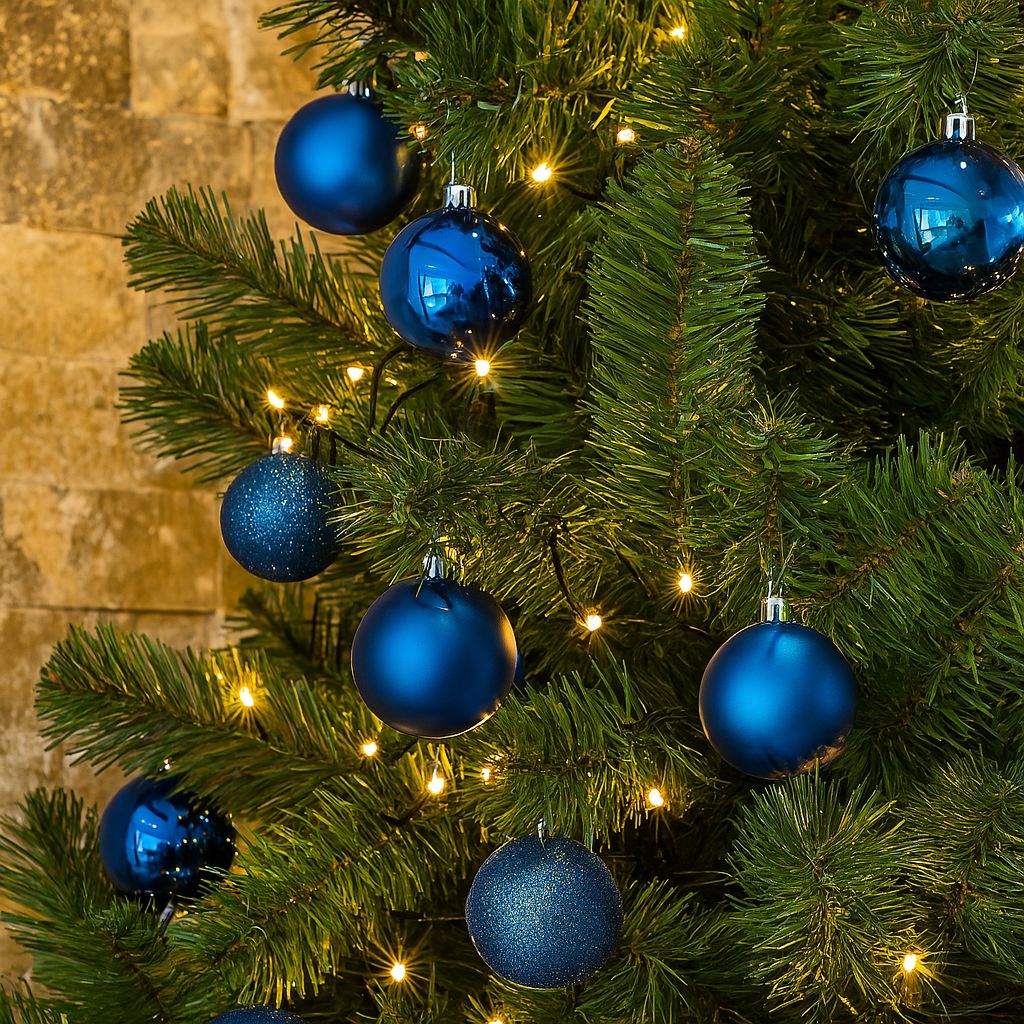 Set 36 Palline di Natale Blu da 6 cm  Opache, Lucide e Glitterate SM-D029B