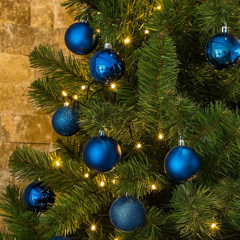 Set 36 Palline di Natale Blu da 6 cm  Opache, Lucide e Glitterate SM-D029B