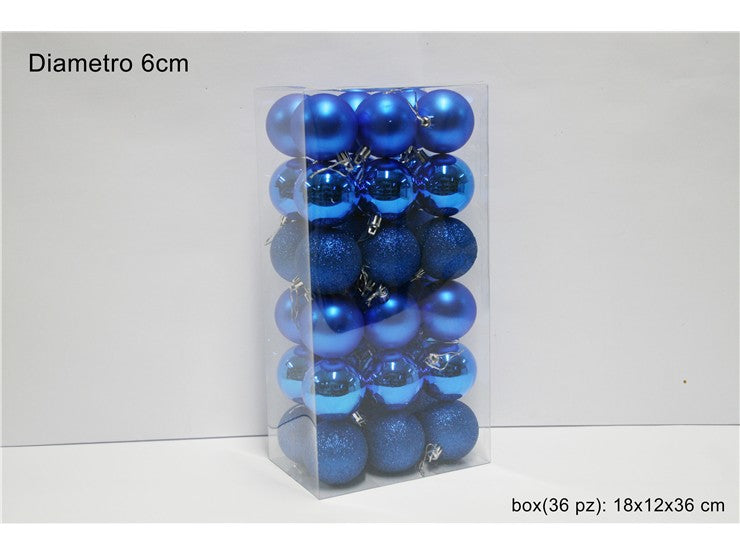 Set 36 Palline di Natale Blu da 6 cm  Opache, Lucide e Glitterate SM-D029B