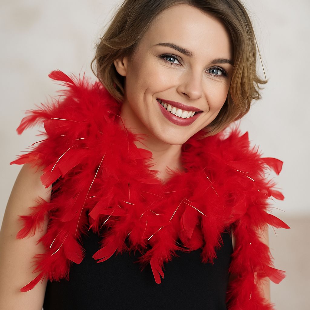 Sciarpa di Piume Rosse 40g  Accessorio Decorativo per Feste e Costumi EH-40G-RE