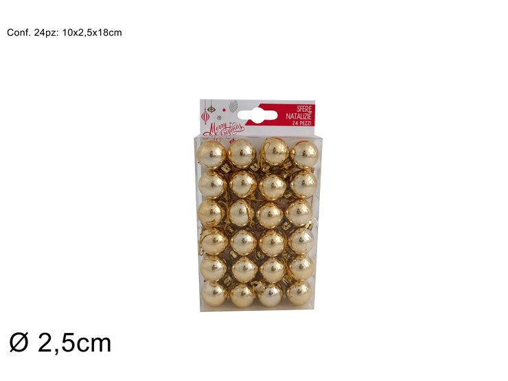 Box 24 Palline di Natale Oro Lucide 2,5 cm  Decorazioni Natalizie Eleganti SV25