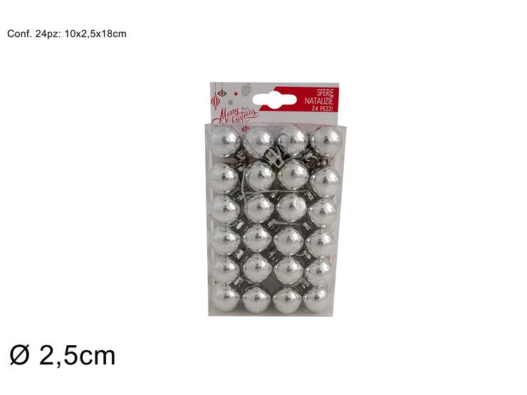 SV2524-01S02 Box 24 Palline di Natale Argento Lucide 2,5 cm decorazioni Albero