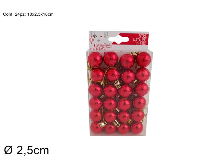 SV2524-01S03 Box 24 Palline Natale Rosse Lucide 2,5 cm  Decorazioni Albero