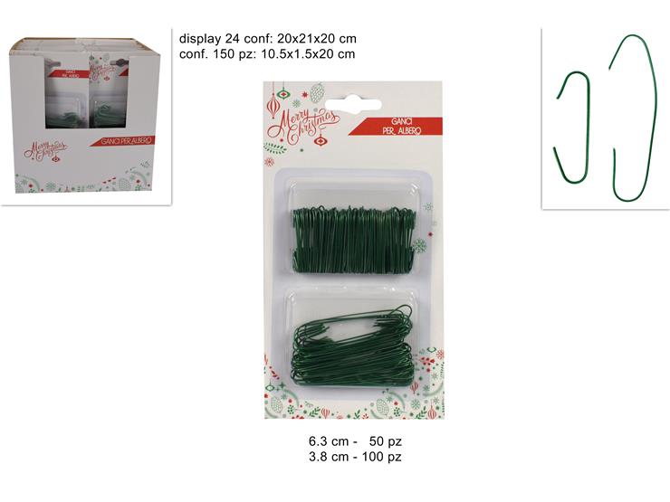Ganci per Albero Natale 150 pz Verdi  3,8 cm e 6,3 cm  JM-14150G